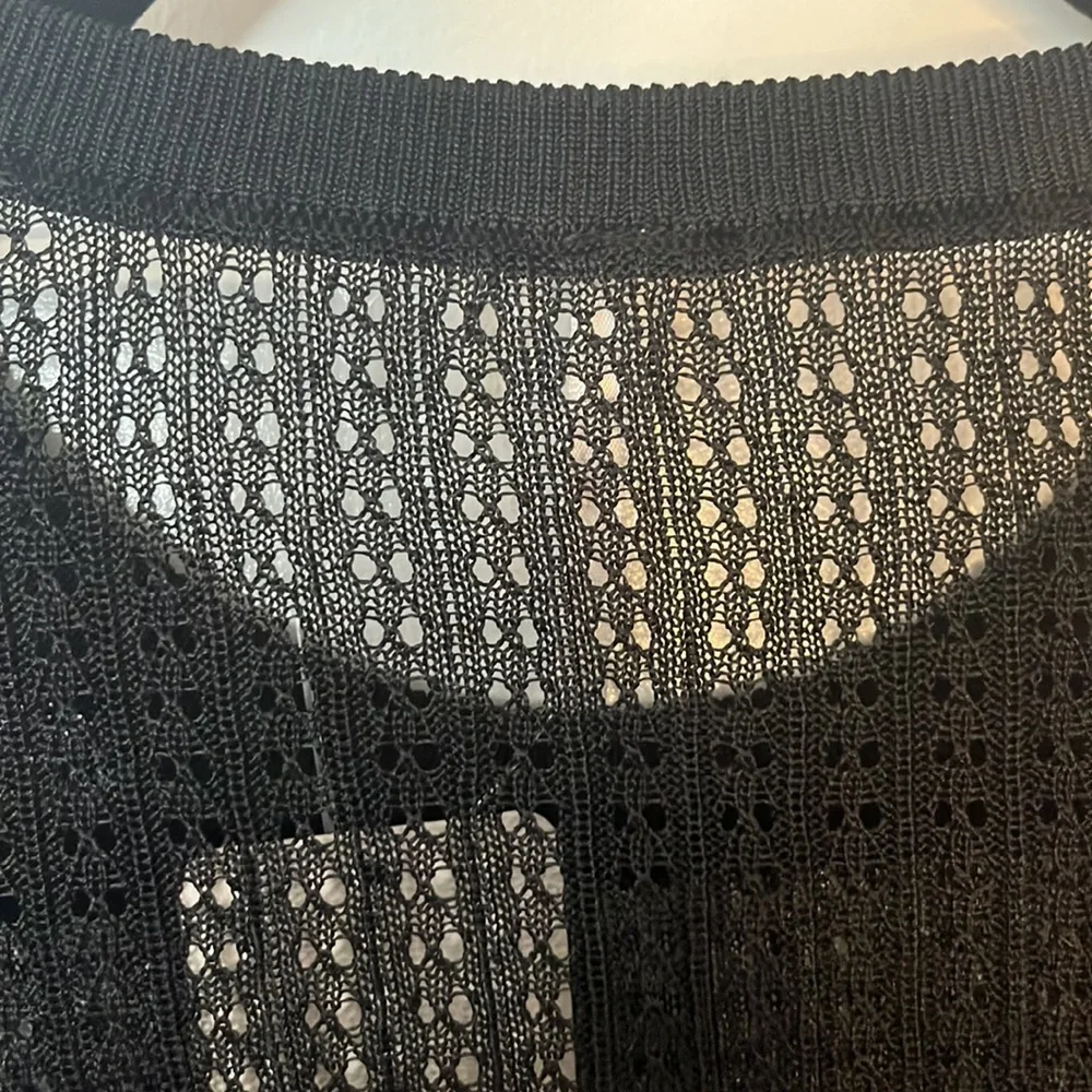 Free People Black Sheer Knit Long Sleeve Crew Sweater